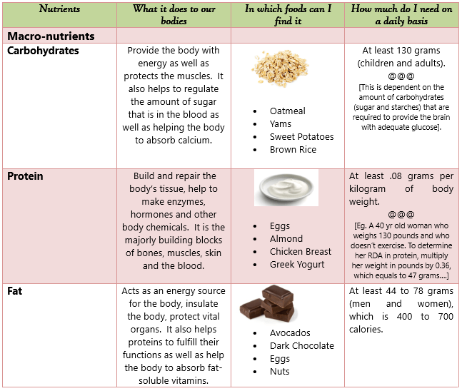 explain macro nutrients and their role in diet